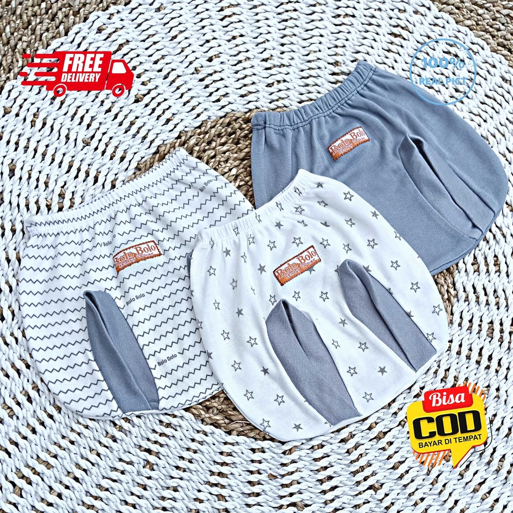 SALE 7.7 Serian Abu - 3 pcs Celana Pop Bayi Baru Lahir 0 - 3 Bulan Grey Series merk SNI Bolo - Bolo