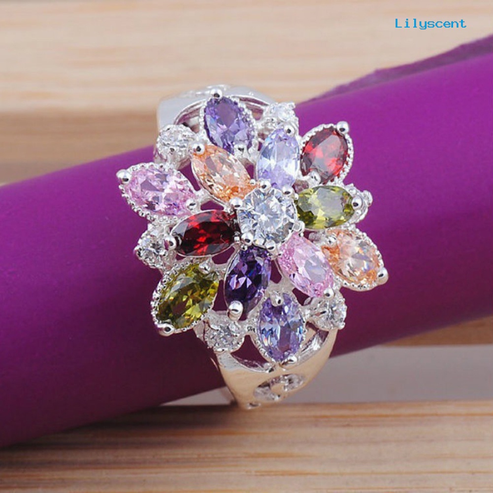 [LS] Wanita Multicolor Cubic Zirconia Hias Cincin Pernikahan Pertunangan Perhiasan Hadiah