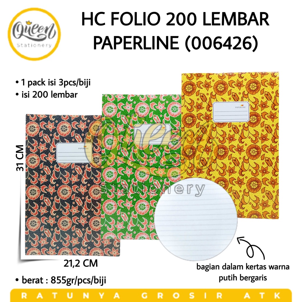 

1 PCS HARD COVER FOLIO 200 LEMBAR PAPERLINE BUKU CATATAN PEMBUKUAN BESAR (006426)