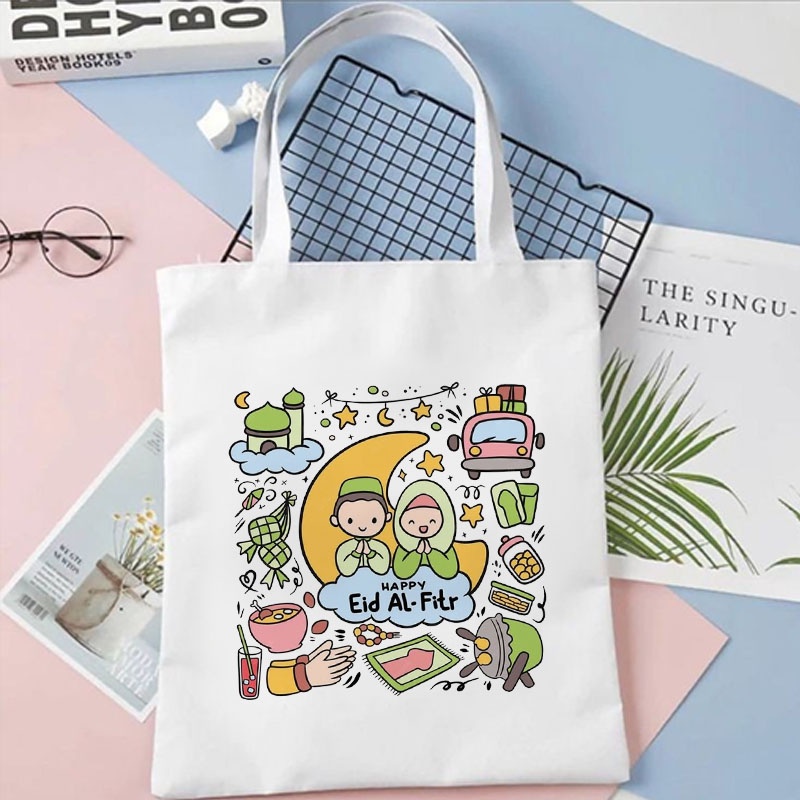 Totebag Tote Bag Ramadhan Lebaran Kanvas Goodie Bag Souvenir Hari Raya Idul Fitri Tas Hampers Eid Mubarak Lucu