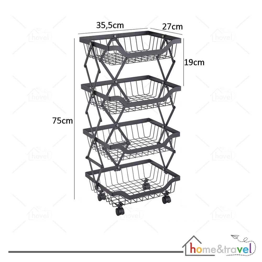 HOVELSHOP Rak Keranjang Sayur Dapur Buah Kitchen Rack Troli Lipat 3 4 Susun Portable Serbaguna