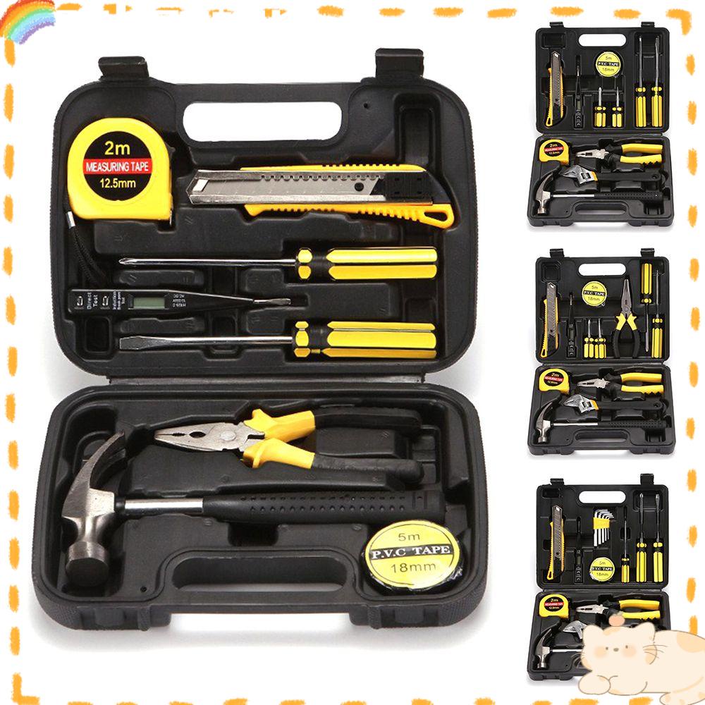 Solighter Set Alat Tukang Listrik Portable Rumah Tangga Kombinasi Toolbox Woodworking Tape Measure Tang Hand Tools Kit