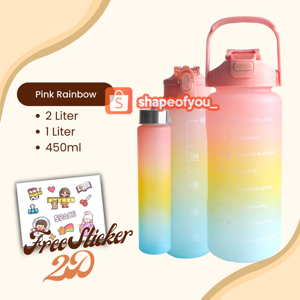 Botol Minum 1liter Botol Minum Rainbow Viral Botol Minum Motivasi Warna Warni Botol Minum Anti Tumpah Dan Bocor Free Stiker