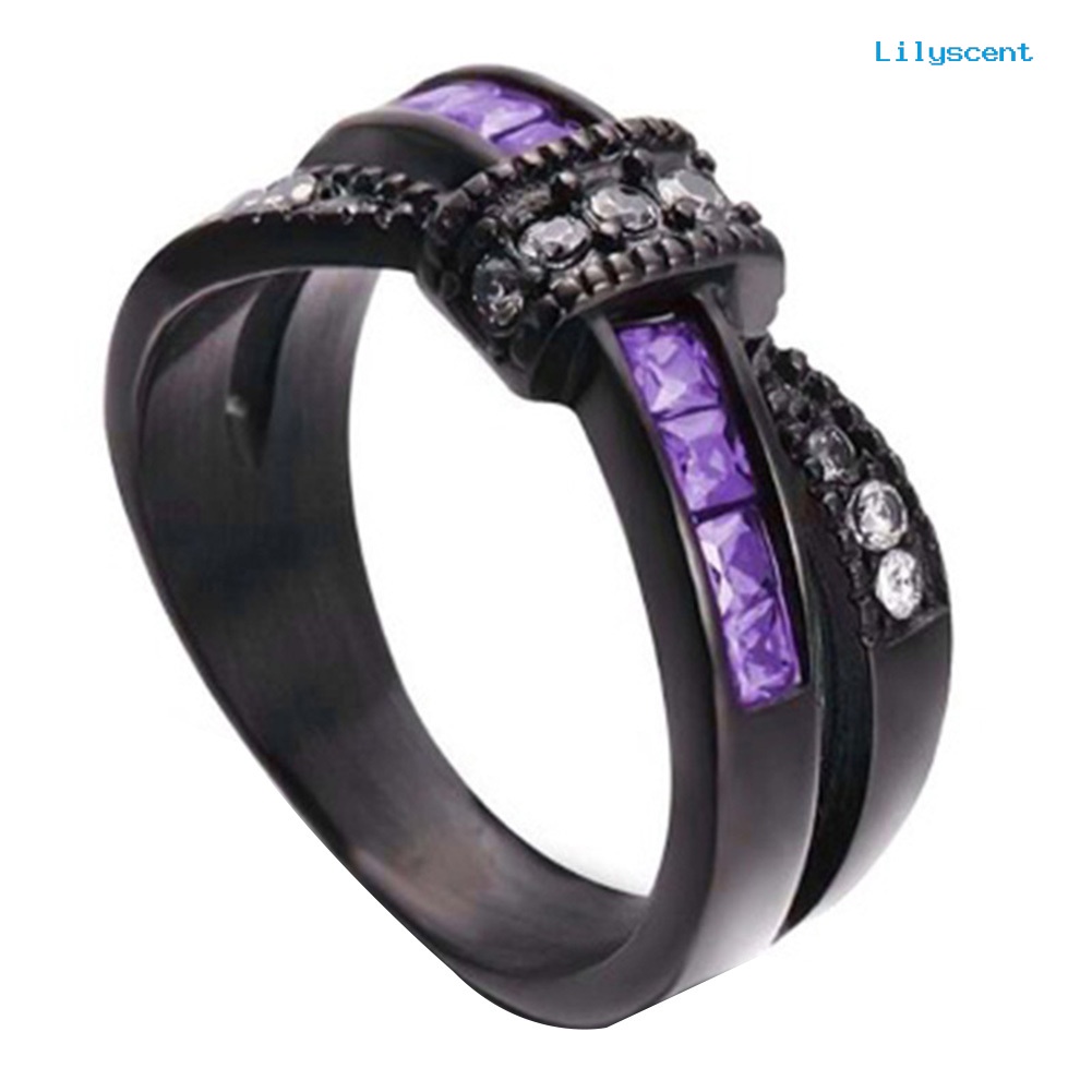 [LS] Fashion Wanita Faux Amethyst Hias Silang Ikatan Simpul Pertunangan Cincin Perhiasan Hadiah