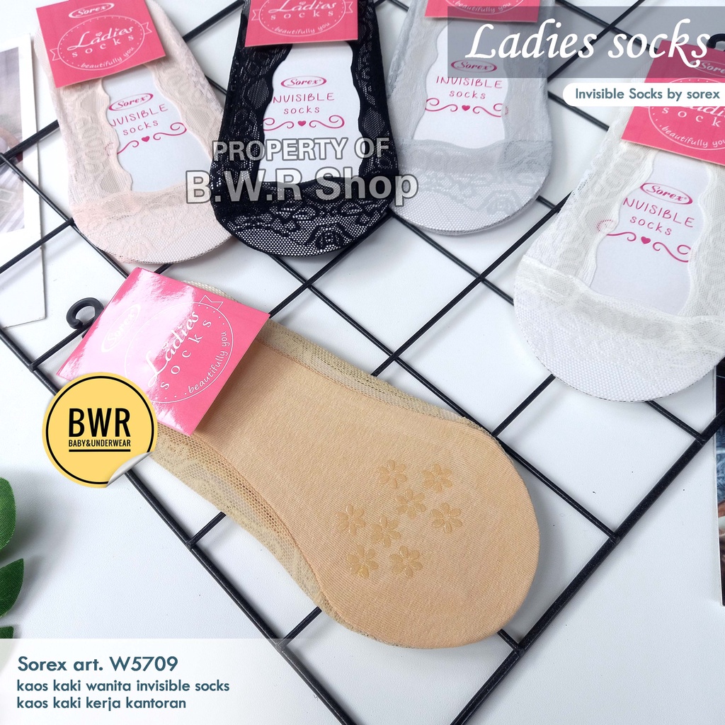 Kaos Kaki Sorex W5709 Wanita Invisible Socks / 5709 Kaos Kaki Pendek kantor Seamless Renda  Leadies Pilih Warna | Bwr