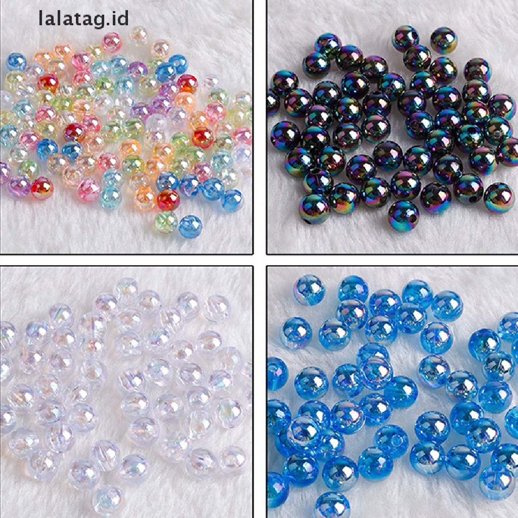 [lalatag] 50pcs 8mm AB Warna Bening Warna-Warni Longgar Bulat Transparan Spacer Manik DIY Bahan Gelang [ID]