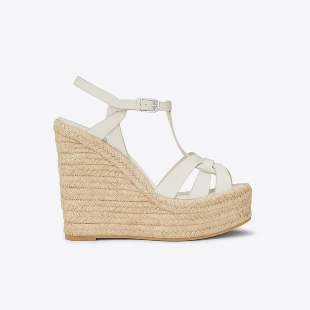 Snt Laurent Tribute Espadrilles 12cm Wedge Sandal White Calf