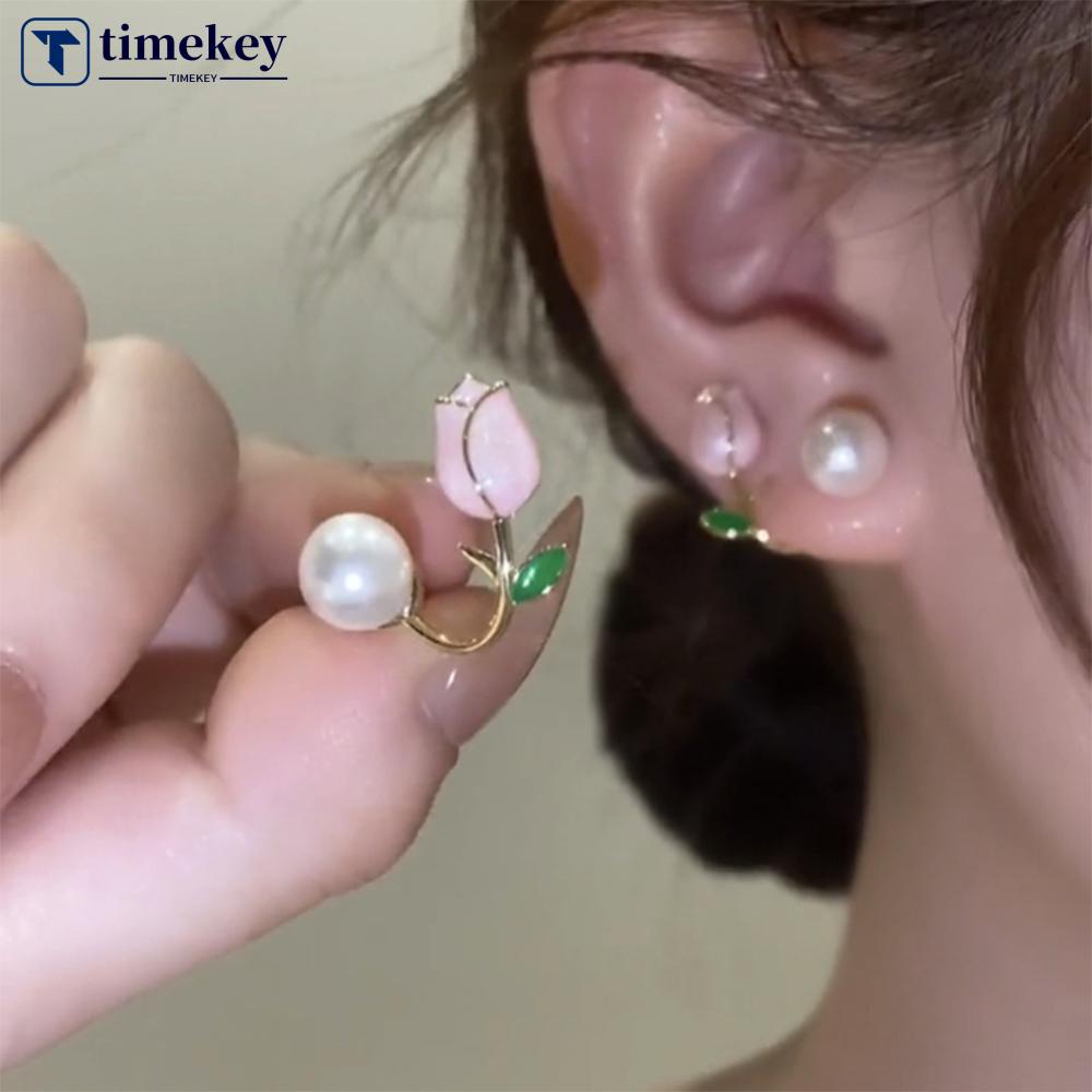 Timekey Pink Tulip Anting Mode Kreatif Desain Alloy Ear Studs Earrings Wanita Temperamental Earrings Perhiasan F1I6