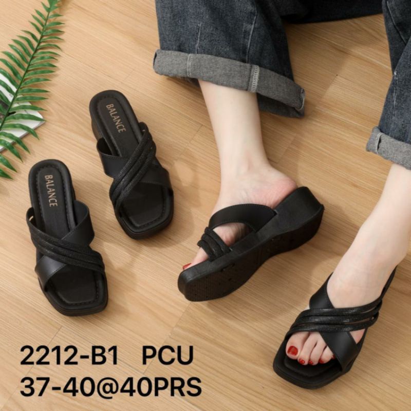 2212-B1 Original Sandal Balance Wedges Jelly Silang Gliter Selop Wanita Terbaru Platform Strap Tiga Tali Blink Import Tinggi Sendal Sepatu Glitter Karet Slop PVC Cewek Perempuan Impor Elastis Empuk Cantik Elegan 2212-B3 2212-7 B1 WGXTL3