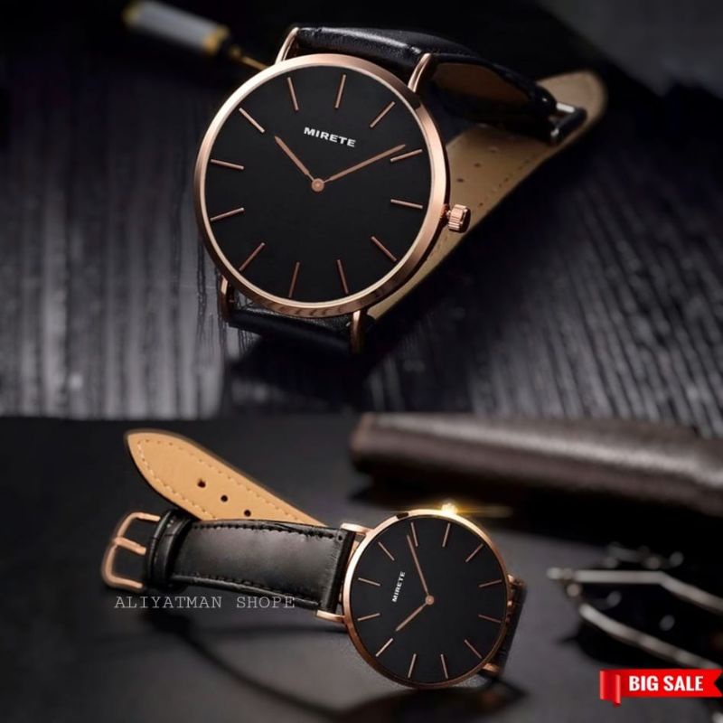 Jam Tangan Pria Kasual Strap Kulit Tahan Air | Jam Tangan Import Pria Analog Mewah Elegan Water Resistant Sesuai Foto Garansi Original Free Batrai