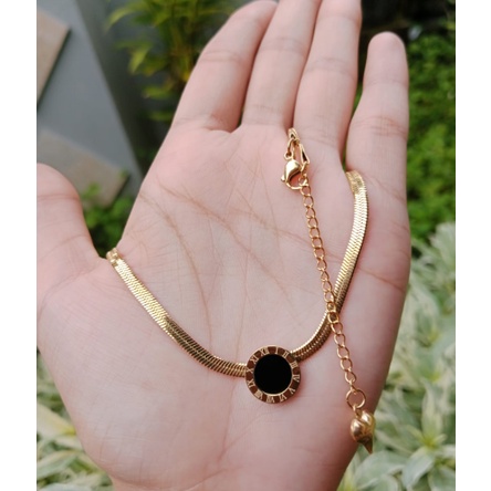 Perhiasan Wanita - Kalung Titanium Asli Gepeng Liontin Bulat Hitam Anti Karat dan Luntur High Quality Import Kekinan