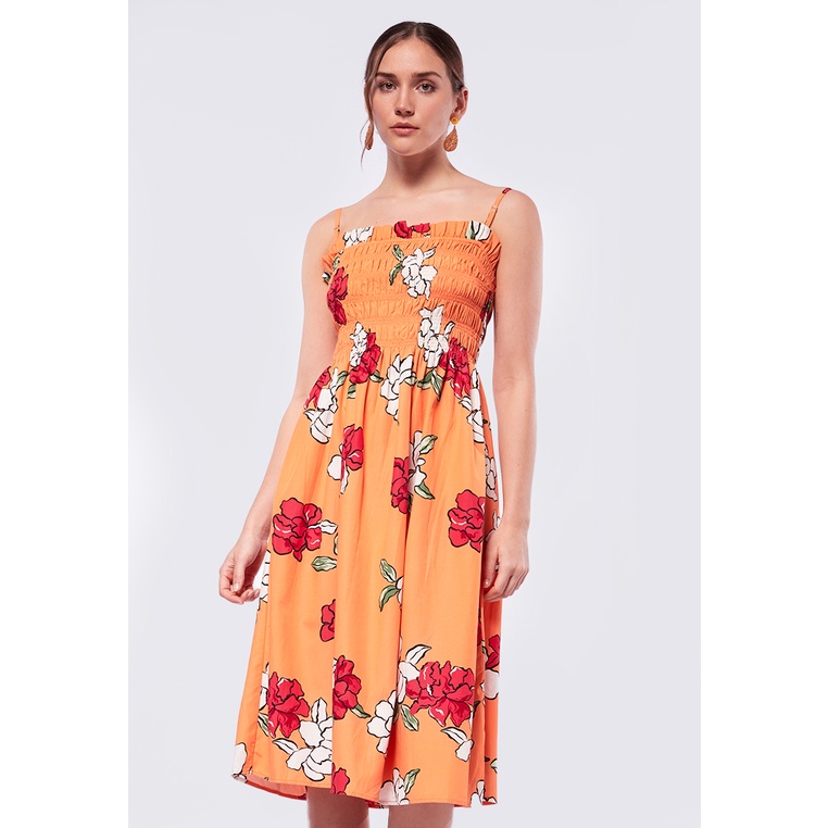 ET CETERA Sleeveless Printed Midi Dress ORANGE