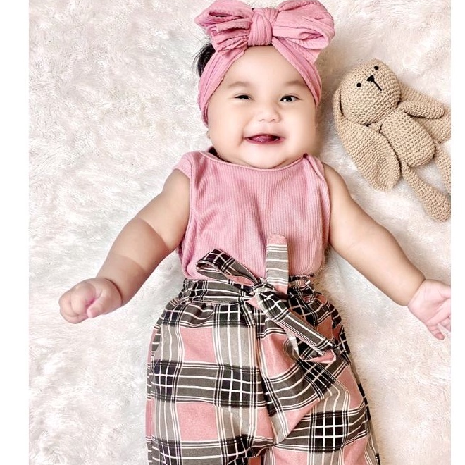 Setelan Anak Cantika U Can See 1-3 Tahun / Setelan Hotpants Salur Kotak Anak Premium