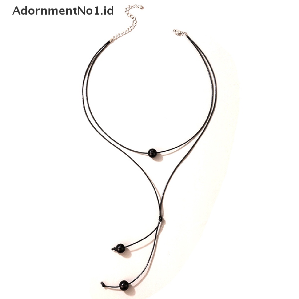 [AdornmentNo1] Kalung Liontin Manik Hitam Untuk Wanita Tali Handmade Adjustable Aksesoris Perhiasan Pesta Kerah [ID]