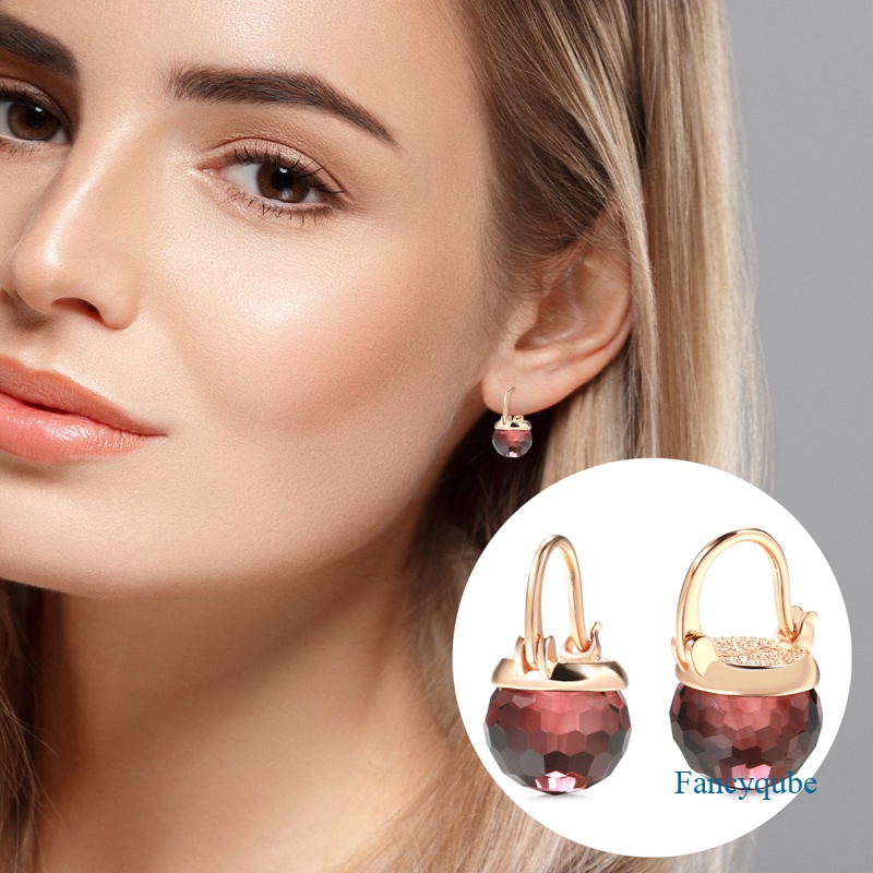 Ins Baru Populer Warna Rose Gold Anting Perempuan Fashion Retro Amethyst Bola Sweet Lady Earring Jewelry