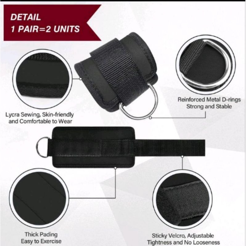 angkle strap fitnes Gym adjustable D-ring pull premium strap kaki angkle