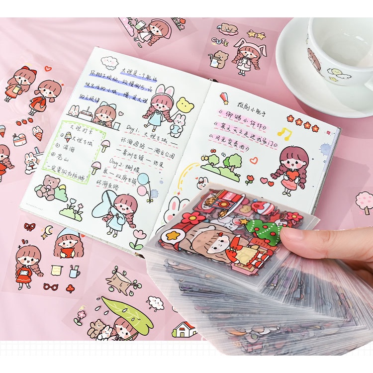 50 pcs Stiker Kawaii Set Stiker Bahan PET Stiker Akun Tangan DIY Stiker Dekorasi Hadiah Gadis