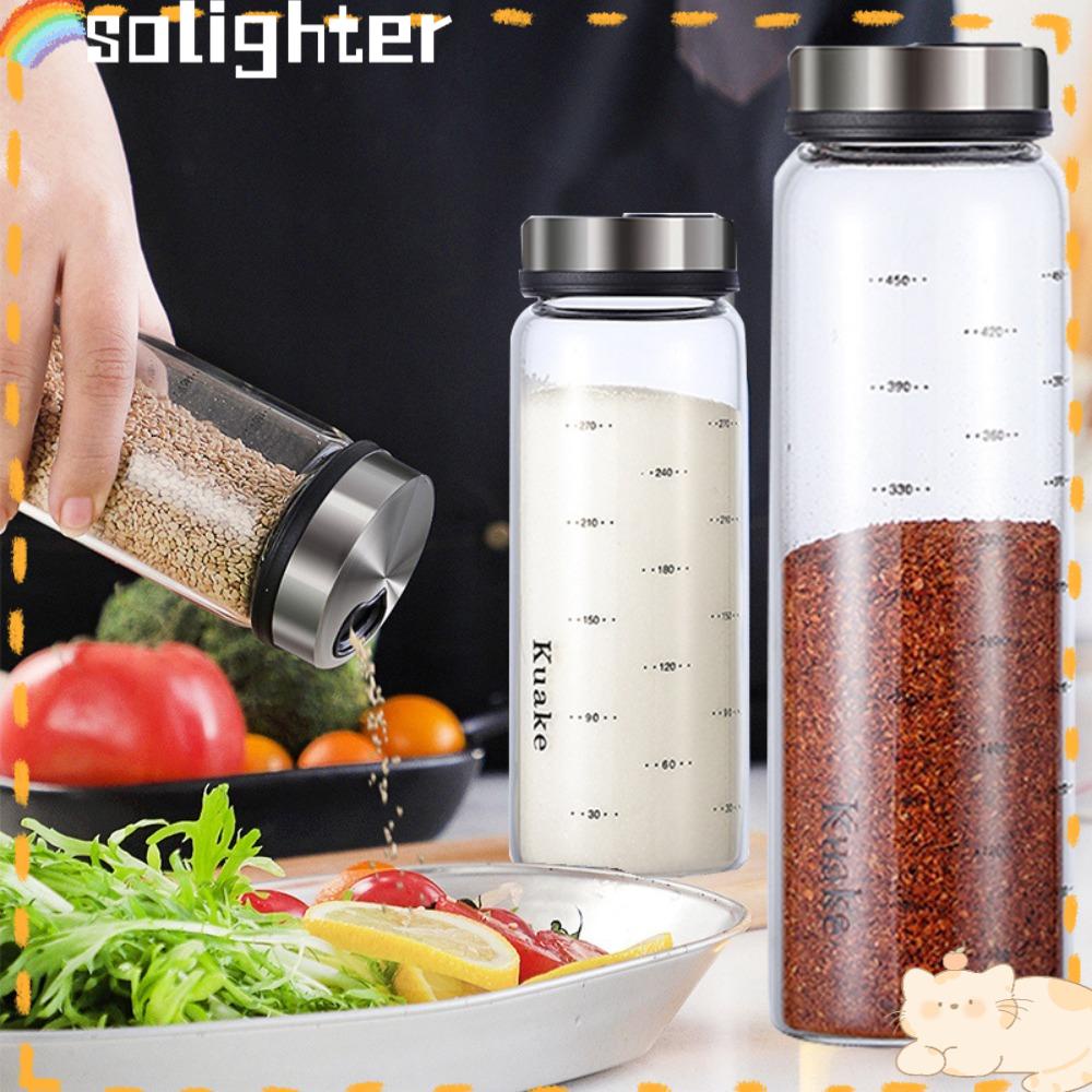 Solighter Glass Seasoning Can Container Seasoning Bottle Botol Dengan Tutup Putar Tangki Penyimpanan Wijen Garam