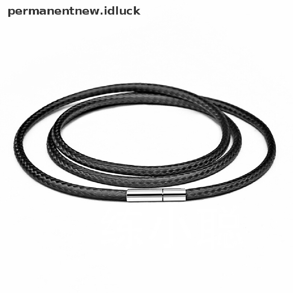 [luckypermanentnew] Lilin Hitam Tali Kulit Stainless Steel Rotary Clasp Kalung Choker Tali Perhiasan [ID]