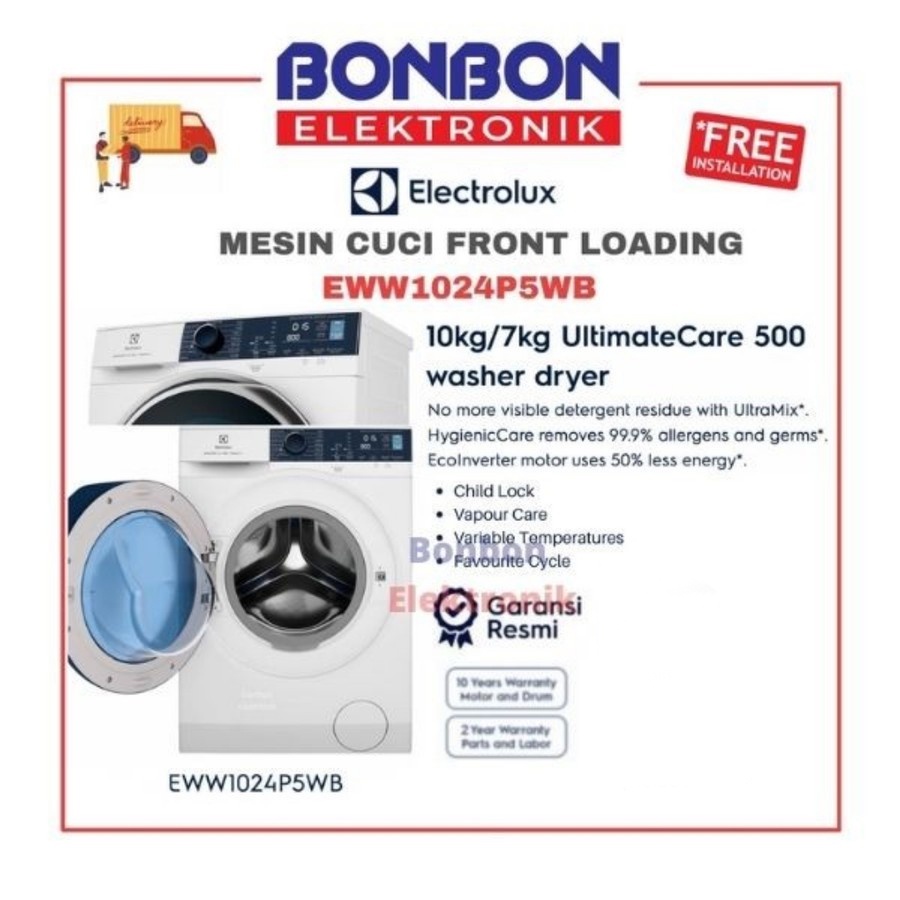 Electrolux Mesin Cuci Front Loading 10KG Washer/7KG Dryer EWW1024P5WB