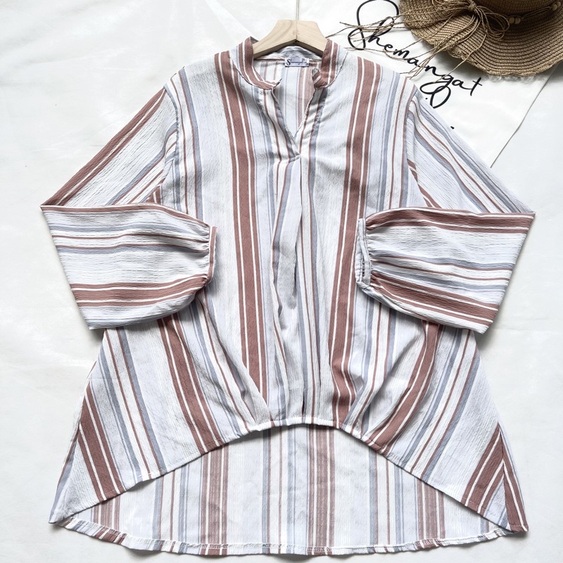 VS - PEVITA STRIPE RAINBOW SHIRT / BLOUSE GARIS OVERSIZE WANITA / BLOUSE STRIPE OVERSIZE