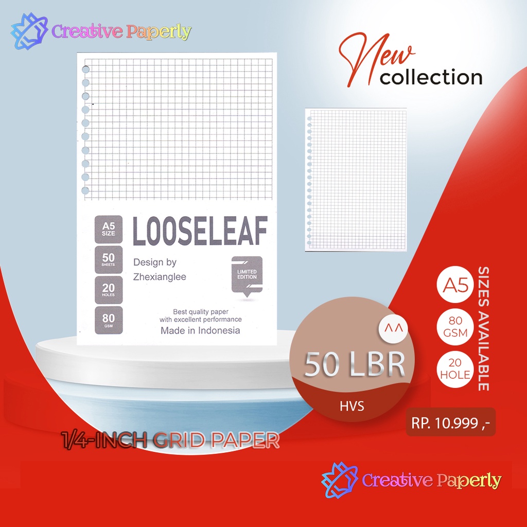 

Bookpaper Loose Leaf 1/4-Inch Grid Paper ( POLOS ) Kertas Binder/ Isi Notes - (A5) 50 lbr
