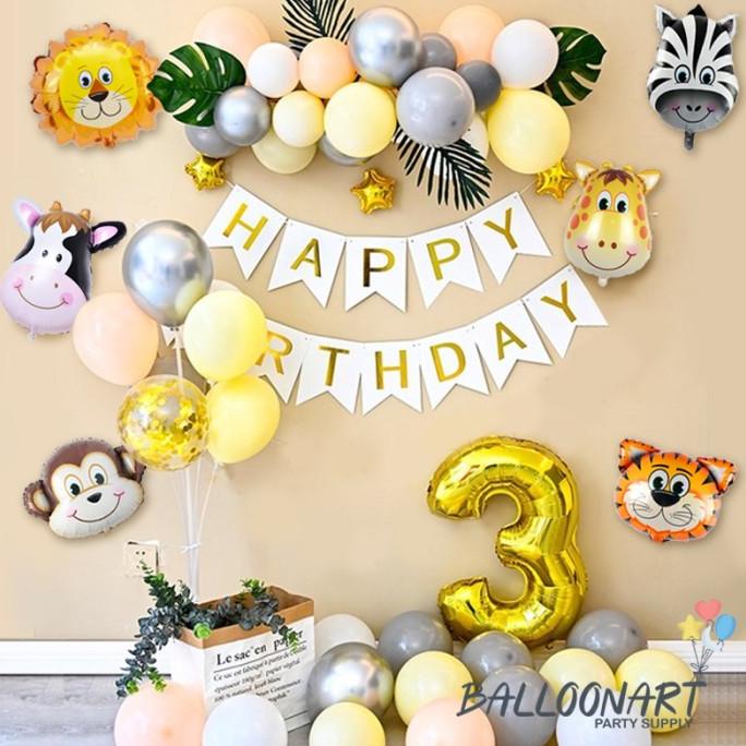 JUNGLE CHAIN DEKORASI SET/PAKET DEKORASI ULANG TAHUN ANAK/BALON FOIL