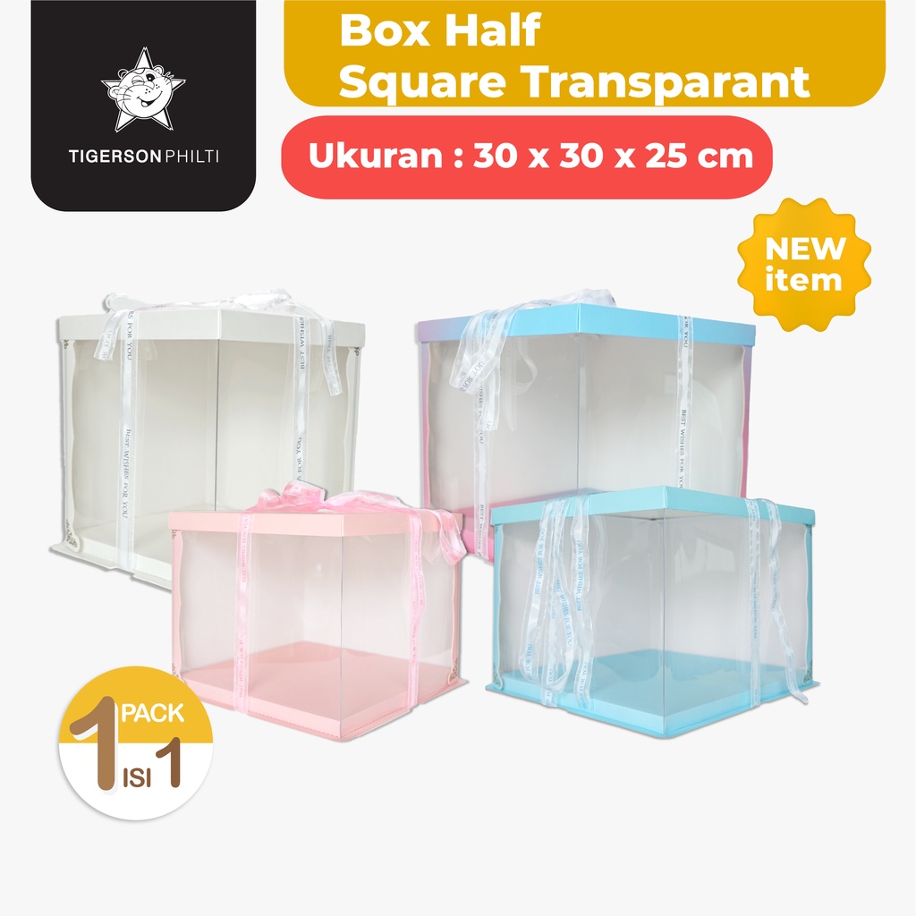 

Cake Box Half Transparant Square Mika/ Packaging Kue 30x30x25 cm