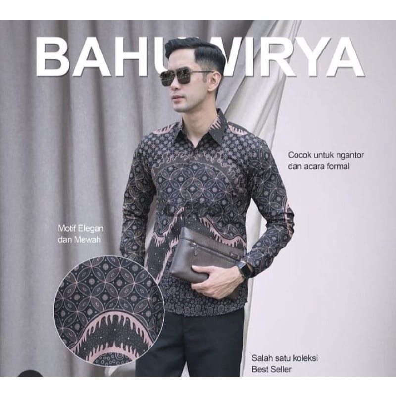 BAHUWIRYA kemeja batik pria slimfit lengan panjang terlaris bahan katun premium halus full furing original