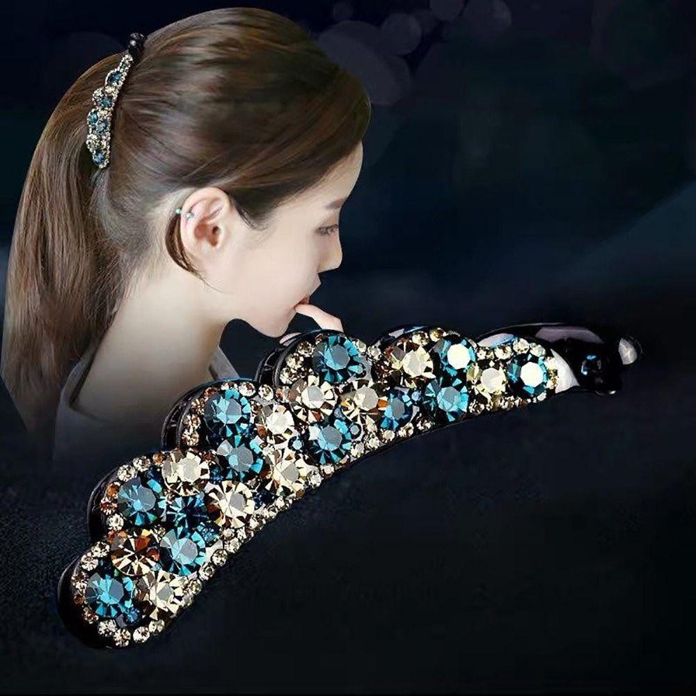 Needway   Banana Clip Elegan Simple Vertical Clip Hiasan Kepala Berlian Untuk Wanita Korean Style Hair Clip