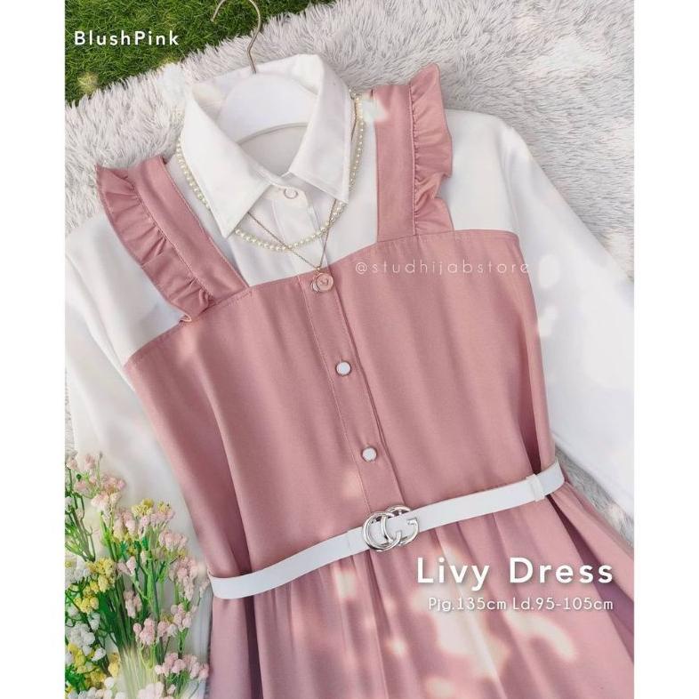 Baju Gamis Dress Wanita Muslim Remaja Syari Livy Korean Style Free Belt Terbaru Kekinian Murah OVERA