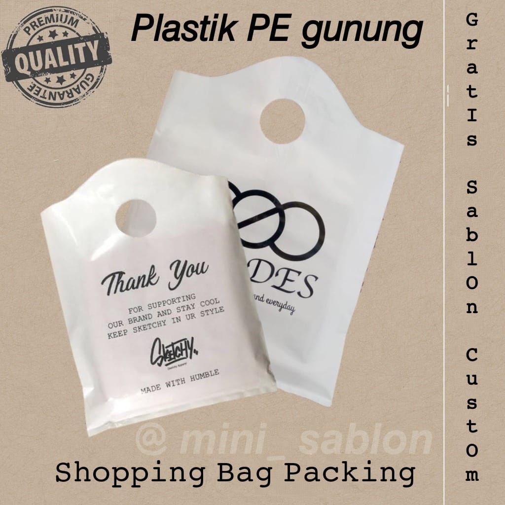 

Kantong Plastik Sablon PE Gunung 30 x 40 Putih Hitam Glossy Plastik Packing Olshop