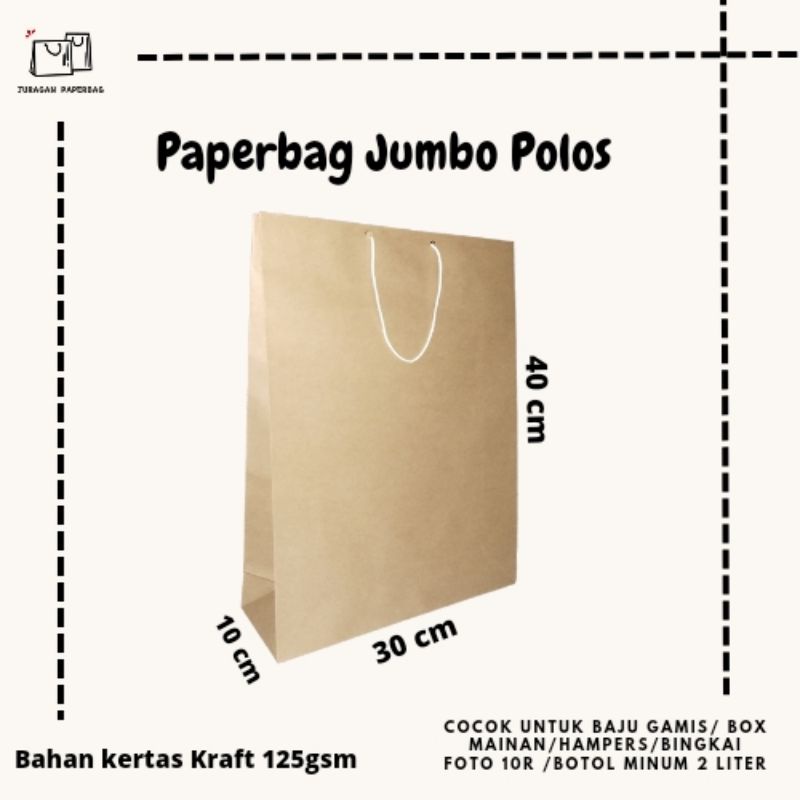 

Tas Kertas / Paperbag Jumbo Polos Uk. 30x10x40 (1 lusin (12 pcs))