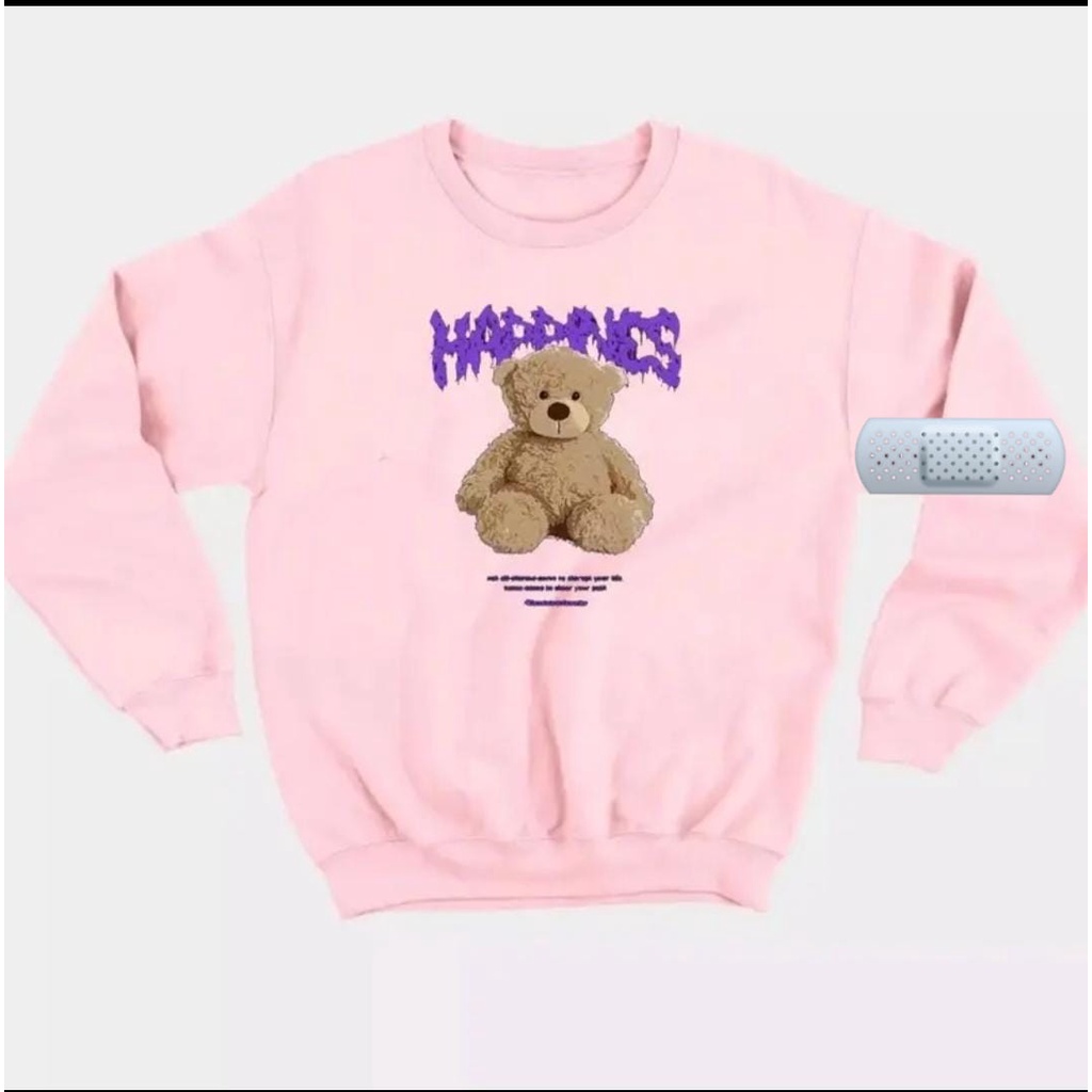 SWEATER OVERSIZE CREWNECK WANITA HAPPINES TEDDY ONE SIZE FIT TO XL / SWEATER WANITA TEBAL