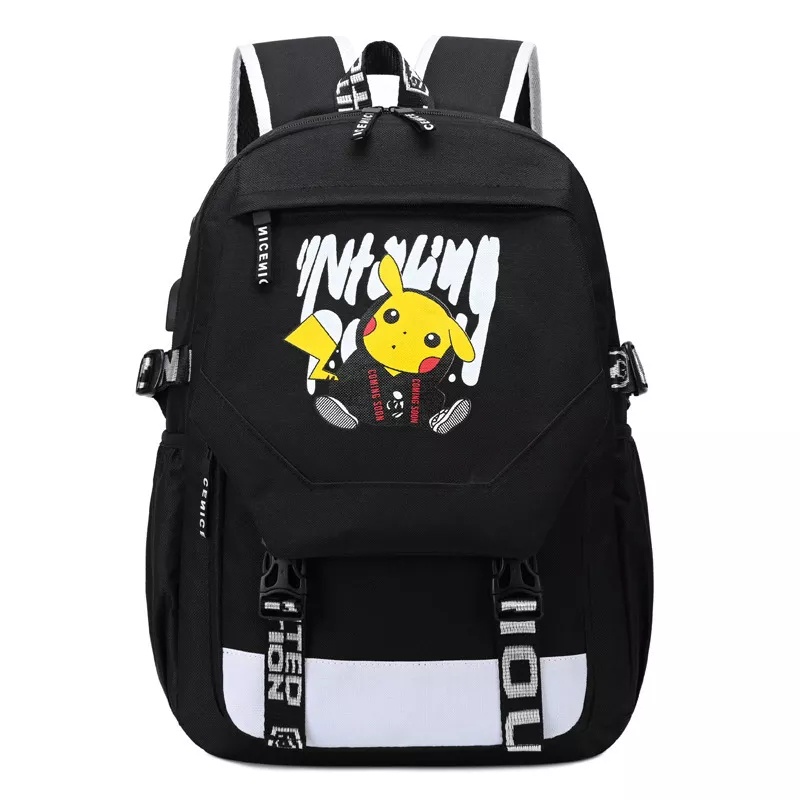 JS - Ransel Tas Sekolah Pokemon Pikachu Tas Anak Kain Oxford Tahan Air Tas Travel Kapasitas Besar Tas Penyimpanan Tas Sekolah Remaja