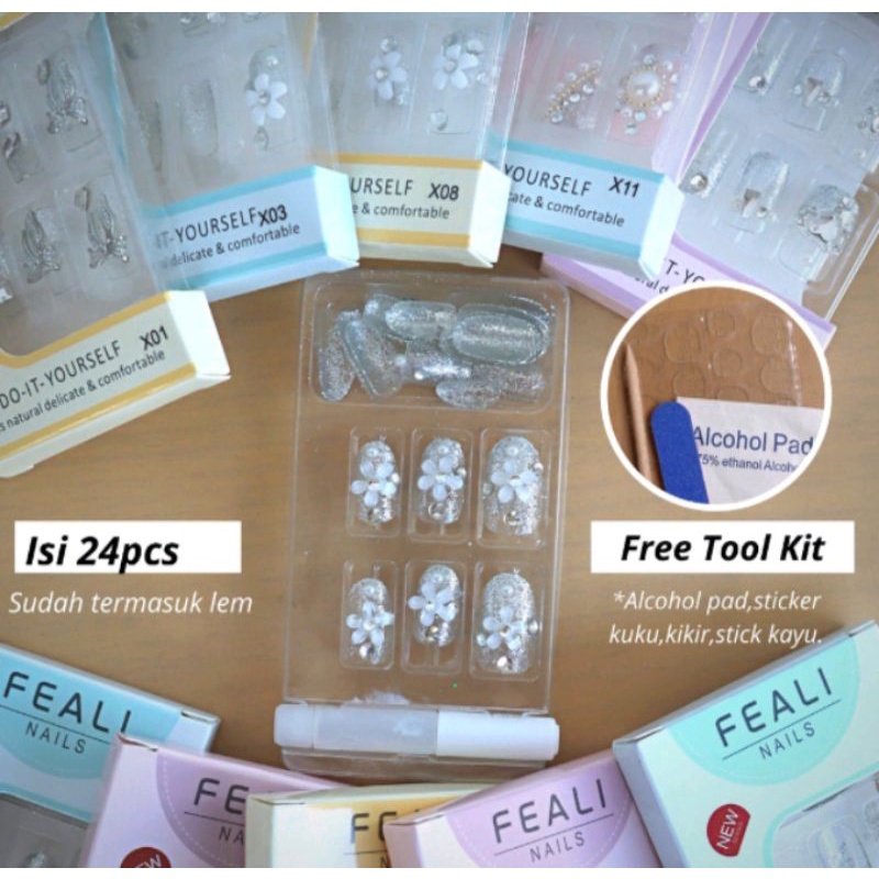 FAKE NAILS / KUKU PALSU 24pcs dan LEM ART 3D