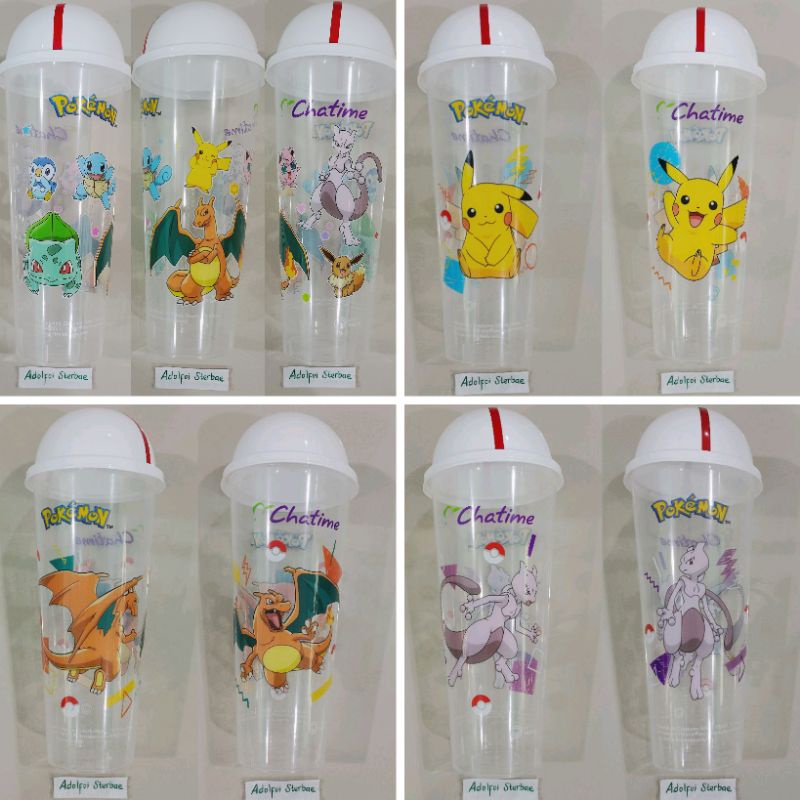 tumbler gelas cup pokemon x chatime limited edition pikachu mewtwo charizard washable bulbasaur pipl