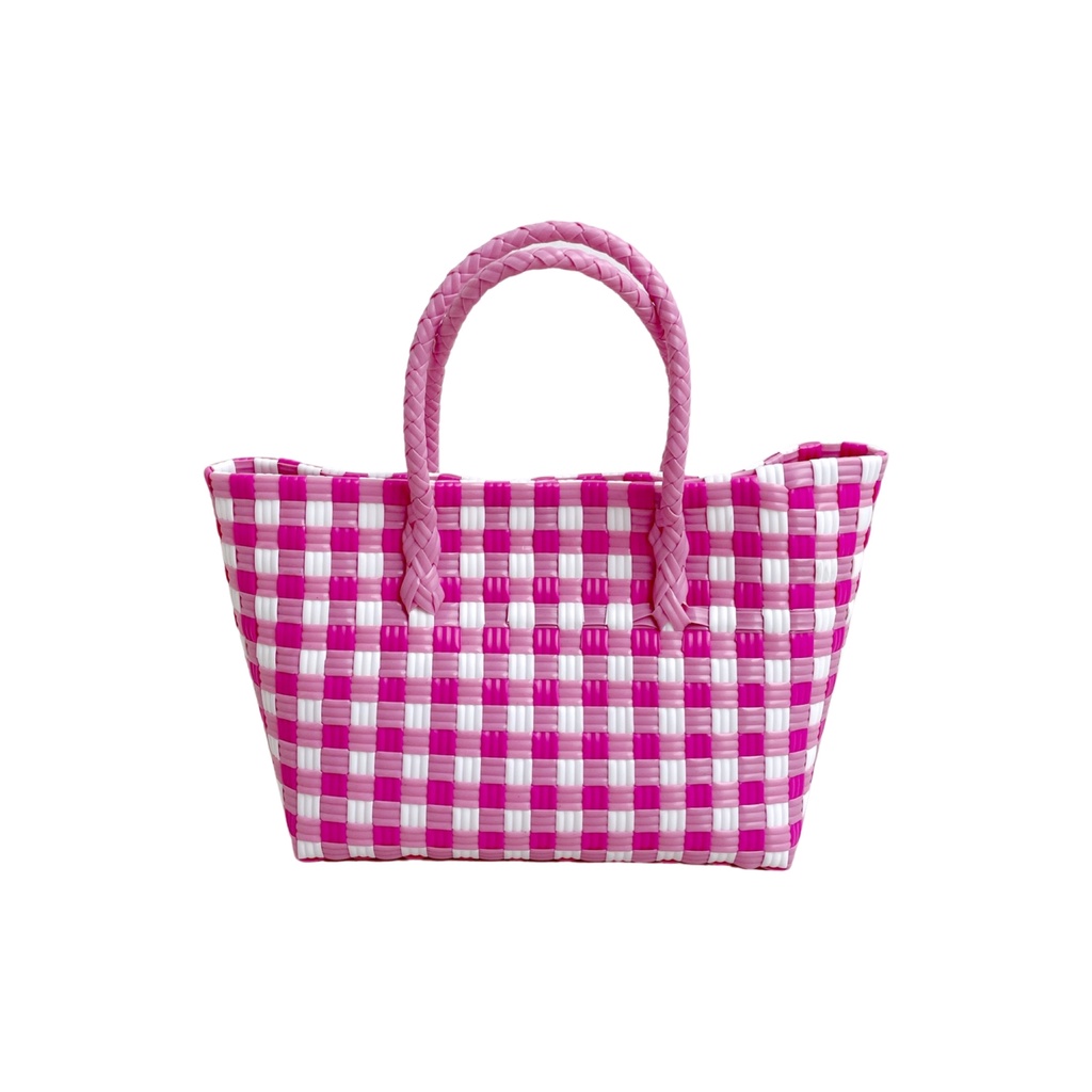 Barbara Micro Market Bag in gingham pink