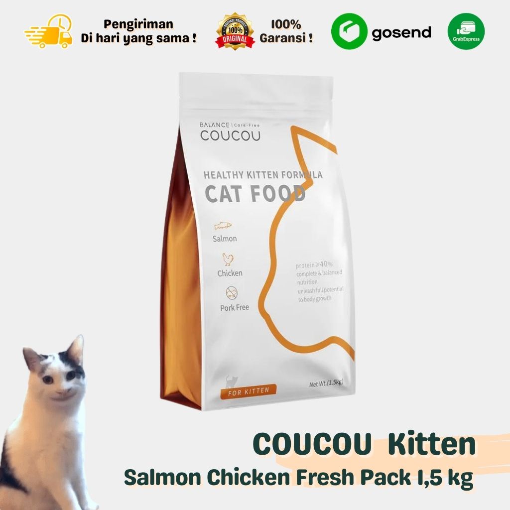 Makanan Kucing COUCOU Tinggi Protein KITTEN SALMON Freshpack 1.5 Kg