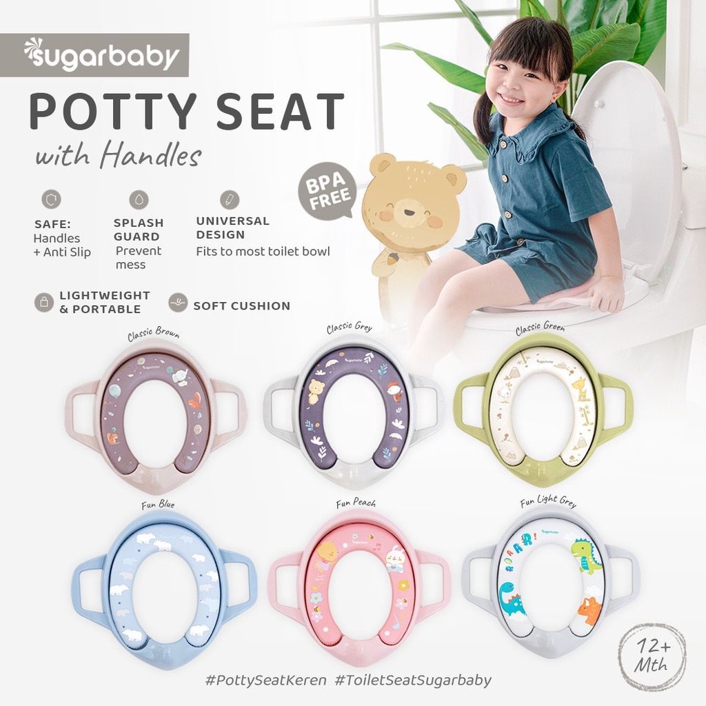 SugarBaby Potty Seat With Handles &amp; Splash Guard | Dudukan Toilet Anak / Ring Kloset SugarBaby