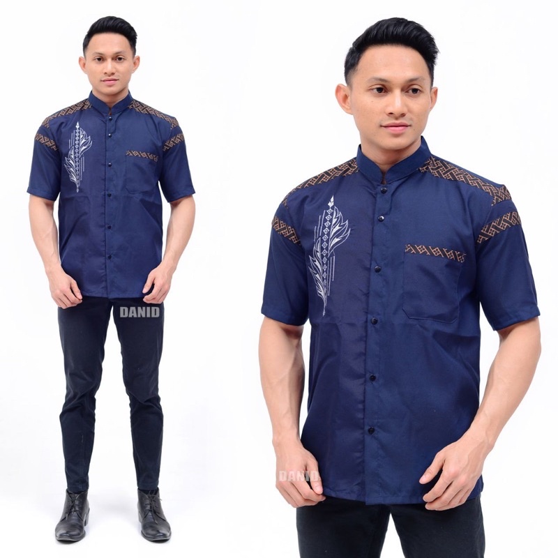 Baju Koko Pria Motif Terbaru Bahan Katun Kombinasi Bordir dan Batik