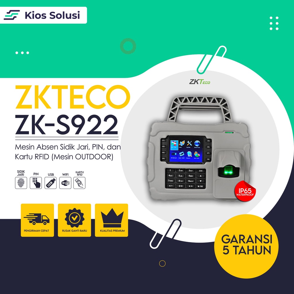 Mesin Absen Outdoor ZKTECO S922 | Mesin absensi fingerprint Waterproof IP65
