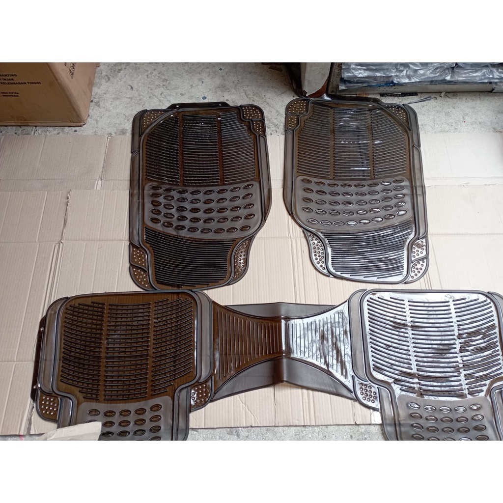 karpet mobil smoke hitam transparan clear/ karpet karet mobil 2 baris Continental smoke clear 3 Pcs 2 Baris / karpet karet universal mobil / karpet mobil