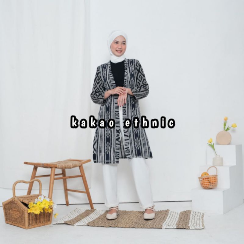 [Ready Stok] Cardigan Toraja series, Long Cardigan Eti, Cardigan tenun Troso, outer tenun ethnic, busana wanita tenun.