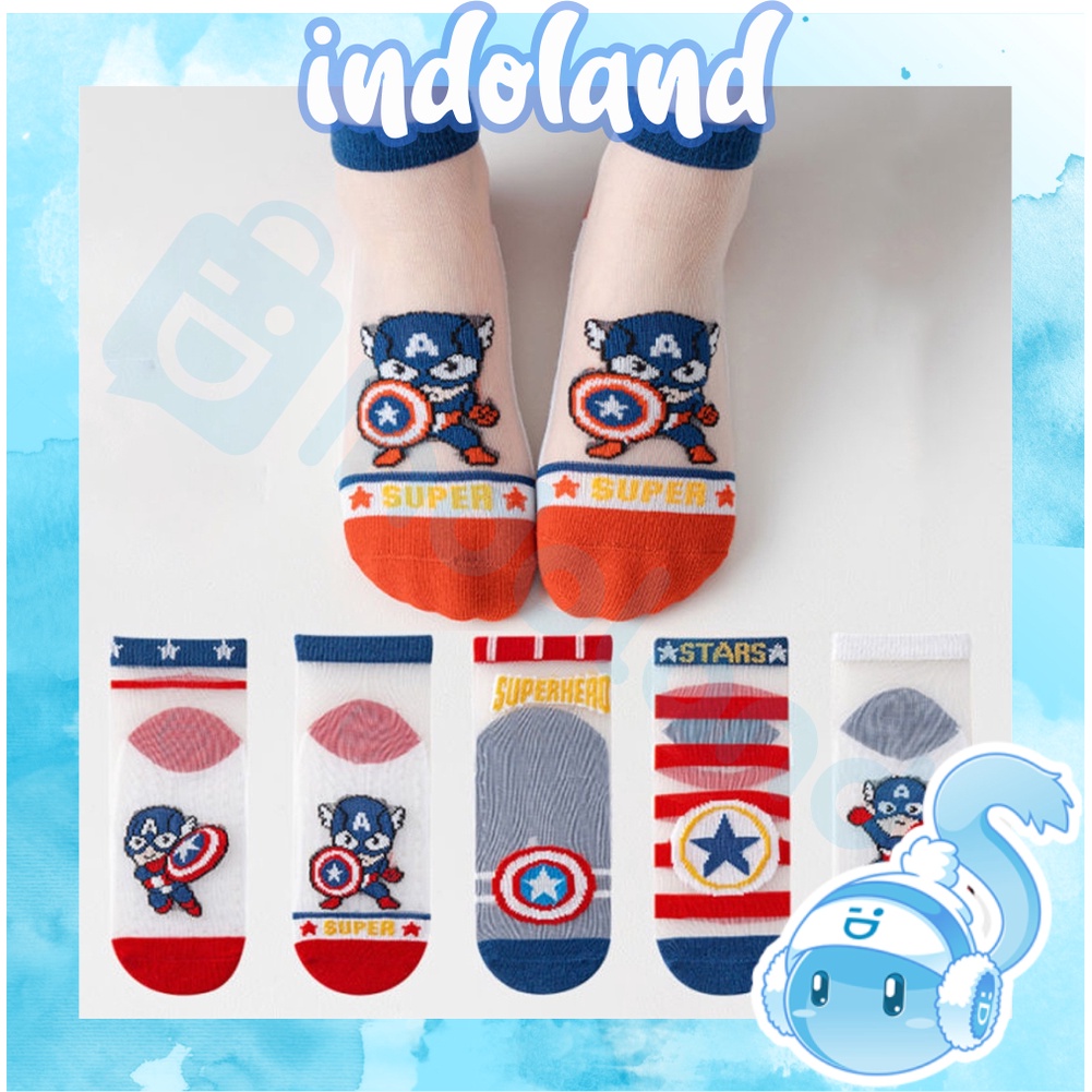 ☀INDOLAND☀ Kaos Kaki Anak Motif Captain America Transparan Kaus Kaki Bayi Lucu KK046