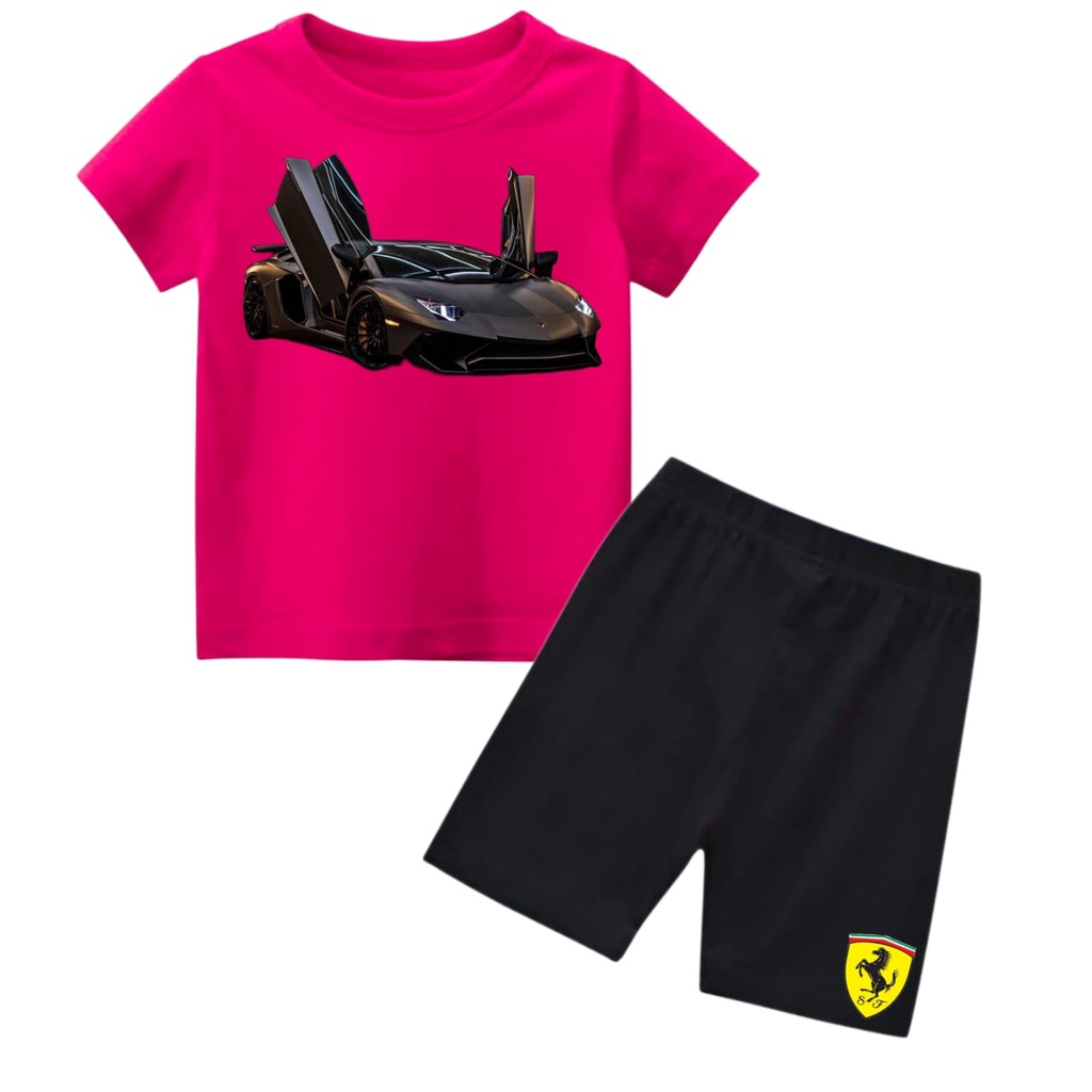 Hzl_outfit Setelan Kaos Baju Anak Anak Super Car Ferari/Super Car