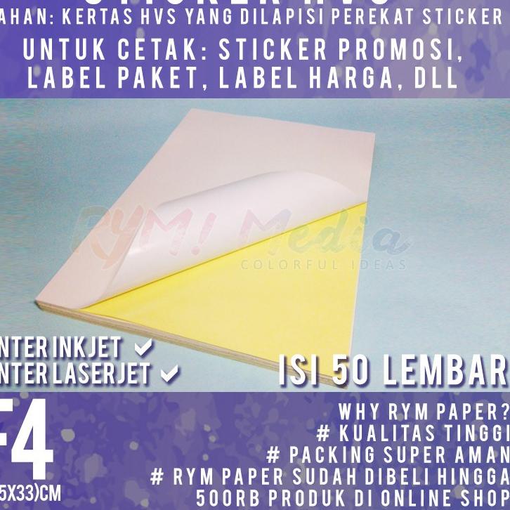 

Import Terlaris Sticker HVS F4 isi 50 lembar / Kertas Stiker Doff Matte Folio !!