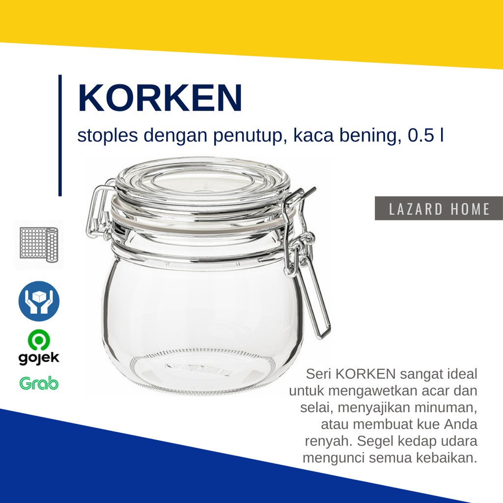 K0rk3n Bulat 0,5 L Toples dengan penutup, kaca bening - MS