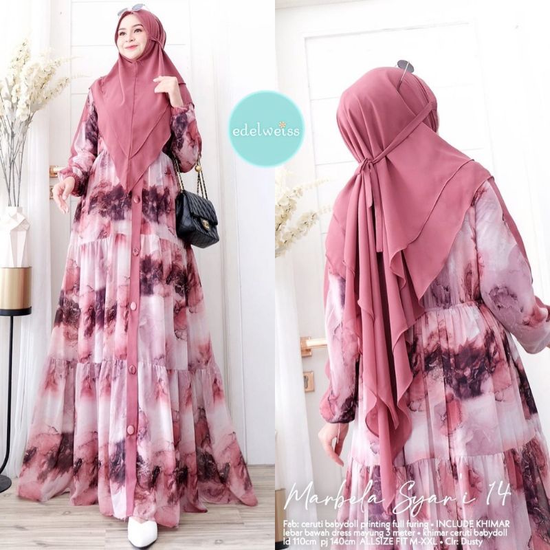 MARBELA SYAR'I 14 | GAMIS HIJAB FULL CERUTY 2 LAYAR