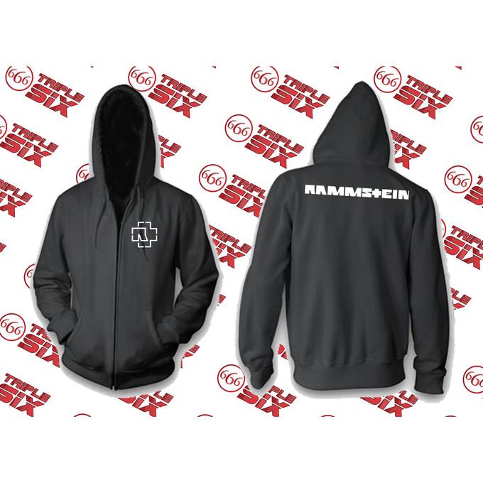 Jacket Rammstein Sweater Hoodie Pria Bahan Fleece Sablon Polyflex Zipper Resleting Depan
